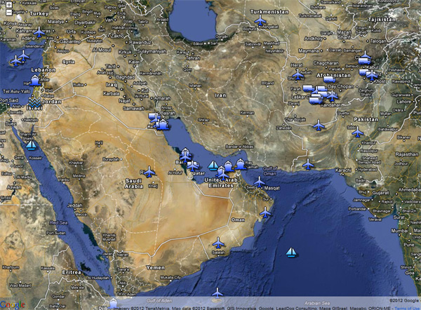 مکان پایگاه های آمریکایی در اطراف ایران (نقشه)