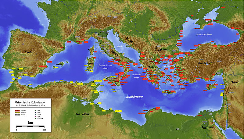 نقشه مهاجرنشین های یونانی در 550 ق.م.