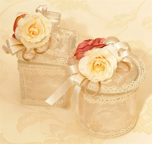 شیشه های تزیینی با گل و روبان