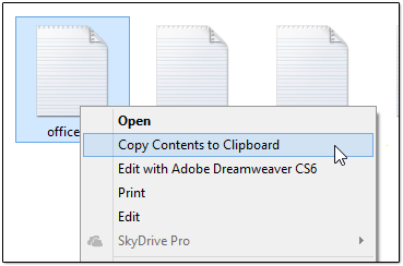 Copy contents in right click