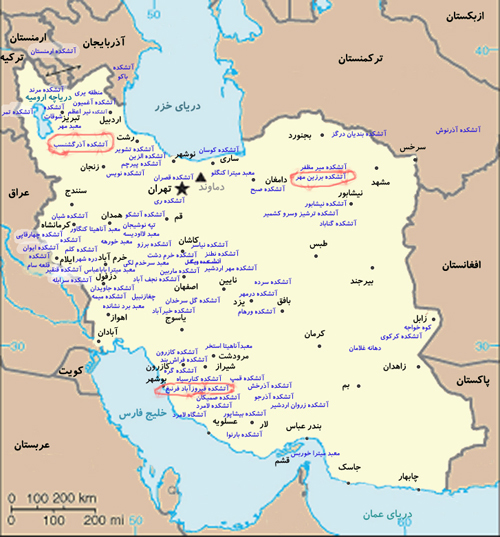 نقشه معابد و آتشکده های باستانی ایران