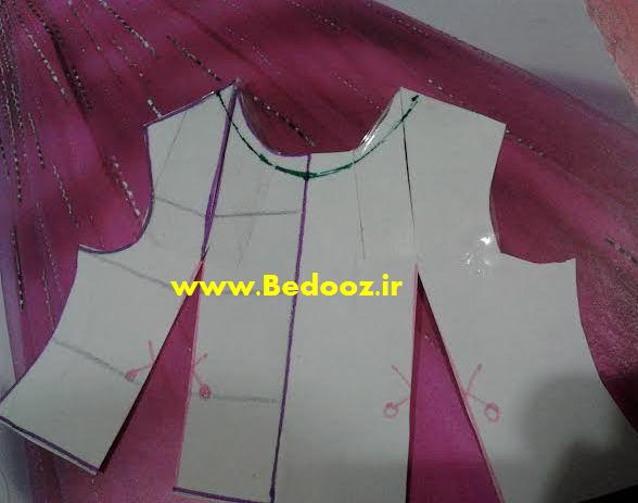 آموزش دوخت و الگوی بلوز مجلسی حریر با آستین گل لاله