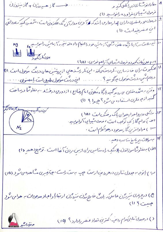 نتیجه تصویری برای نمونه سوالات علوم نهم