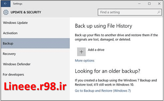 آموزش تصویری فعال کردن File History در ویندوز 10,ویندوز 10,ترفندهای ویندوز 10,اموزش کامل ویندوز 10,lineee.r98.ir,مشکلات ویندوز 10,windows 10,Enable File History in Windows 10
