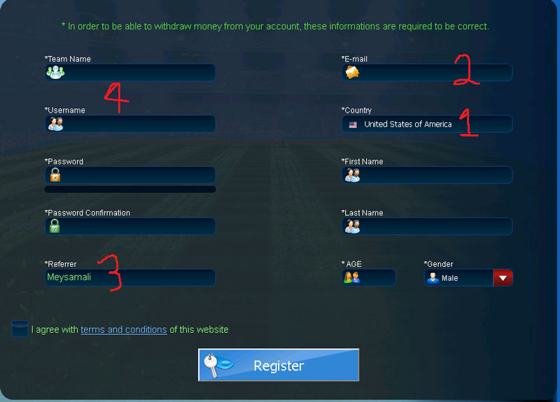 ثبت نام در Goaltycoon