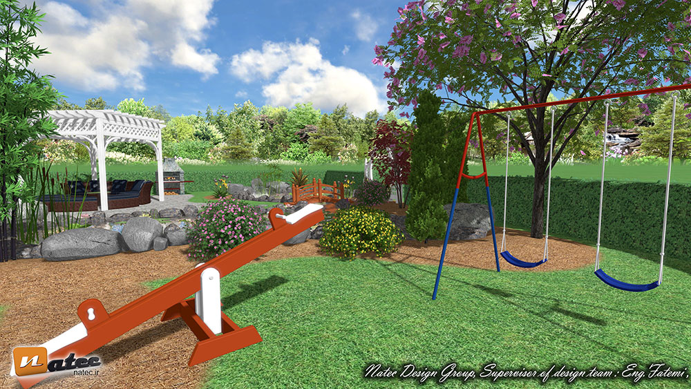 طراحی باغ ویلا آبنما3